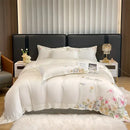 GobekUsa Flowers Embroidery Silky Duvet Set with Comforter Cover & Fitted Sheet