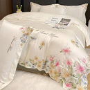 GobekUsa Flowers Embroidery Silky Duvet Set with Comforter Cover & Fitted Sheet