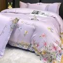GobekUsa Flowers Embroidery Silky Duvet Set with Comforter Cover & Fitted Sheet
