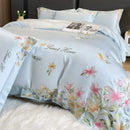 GobekUsa Flowers Embroidery Silky Duvet Set with Comforter Cover & Fitted Sheet