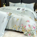 GobekUsa Flowers Embroidery Silky Duvet Set with Comforter Cover & Fitted Sheet