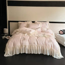GobekUsa Flowers Embroidery Lace Ruffles Bedding Set in Soft Lyocell Fabric