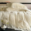 GobekUsa Flowers Embroidery Lace Ruffles Bedding Set in Soft Lyocell Fabric