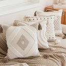 Cream geometric embroidered crocheted pillow cover living room decor by Decorbites