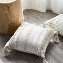 Cream geometric embroidery cushion cover living room textured tassels by Decorbites