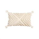 Cream geometric embroidery cushion cover living room textured tassels by Decorbites