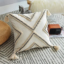 Cream geometric embroidery cushion cover living room textured tassels by Decorbites