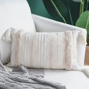 Cream geometric embroidery cushion cover living room textured tassels by Decorbites