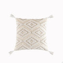 Cream geometric embroidery cushion cover living room textured tassels by Decorbites