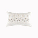 Cream geometric embroidery cushion cover living room textured tassels by Decorbites