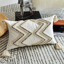 Cream geometric embroidery cushion cover living room textured tassels by Decorbites