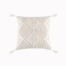 Cream geometric embroidery cushion cover living room textured tassels by Decorbites