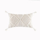 Cream geometric embroidery cushion cover living room textured tassels by Decorbites