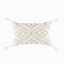 Cream geometric embroidery cushion cover living room textured tassels by Decorbites