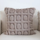 Cream geometric faux fur pillow case bedroom textured cushion cover by Decorbites