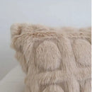 Cream geometric faux fur pillow case bedroom textured cushion cover by Decorbites
