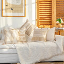 Cream geometric tufted cushion cover living room macrame fringe by Decorbites