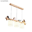 GobekUsa Simplicity Cream Glass LED Hanging Lamp with Wooden Bird - Dining Room Island Chandelier Light