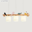 GobekUsa Simplicity Cream Glass LED Hanging Lamp with Wooden Bird - Dining Room Island Chandelier Light