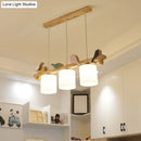 GobekUsa Simplicity Cream Glass LED Hanging Lamp with Wooden Bird - Dining Room Island Chandelier Light