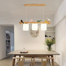 GobekUsa Simplicity Cream Glass LED Hanging Lamp with Wooden Bird - Dining Room Island Chandelier Light