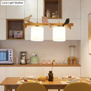 GobekUsa Simplicity Cream Glass LED Hanging Lamp with Wooden Bird - Dining Room Island Chandelier Light