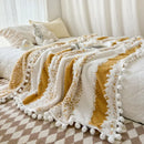 GobekUsa Jacquard Fluffy Ball Lace Blanket | Double Sided Fluff Warm Sofa Cover