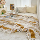 GobekUsa Jacquard Fluffy Ball Lace Blanket | Double Sided Fluff Warm Sofa Cover