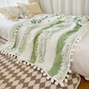 GobekUsa Jacquard Fluffy Ball Lace Blanket | Double Sided Fluff Warm Sofa Cover