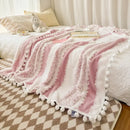 GobekUsa Jacquard Fluffy Ball Lace Blanket | Double Sided Fluff Warm Sofa Cover