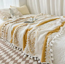 GobekUsa Jacquard Fluffy Ball Lace Blanket | Double Sided Fluff Warm Sofa Cover