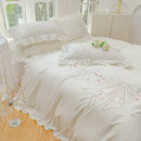 GobekUsa Ice Silk Embroidered Ruffles Duvet Set with Cool & Skin-Friendly Feel