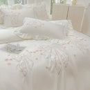 GobekUsa Ice Silk Embroidered Ruffles Duvet Set with Cool & Skin-Friendly Feel