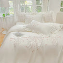 GobekUsa Ice Silk Embroidered Ruffles Duvet Set with Cool & Skin-Friendly Feel
