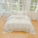 GobekUsa Ice Silk Embroidered Ruffles Duvet Set with Cool & Skin-Friendly Feel