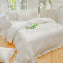GobekUsa Ice Silk Embroidered Ruffles Duvet Set with Cool & Skin-Friendly Feel