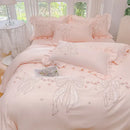 GobekUsa Ice Silk Embroidered Ruffles Duvet Set with Cool & Skin-Friendly Feel