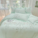 GobekUsa Ice Silk Embroidered Ruffles Duvet Set with Cool & Skin-Friendly Feel