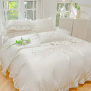 GobekUsa Ice Silk Embroidered Ruffles Duvet Set with Cool & Skin-Friendly Feel