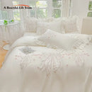 GobekUsa Ice Silk Embroidered Ruffles Duvet Set with Cool & Skin-Friendly Feel