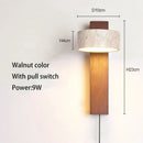 GobekUsa Cream Style Bedside Lamp With Rotatable LED Light - Walnut Wood Texture