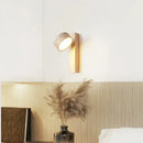 GobekUsa Cream Style Bedside Lamp With Rotatable LED Light - Walnut Wood Texture