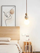 GobekUsa Cream Style LED Pendant Lamp for Bedroom, Stone Wood Design