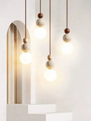 GobekUsa Cream Style LED Pendant Lamp for Bedroom and Bar - Designer Stone Wood Chandelier