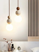 GobekUsa Cream Style LED Pendant Lamp for Bedroom, Stone Wood Design