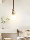 GobekUsa Cream Style LED Pendant Lamp for Bedroom, Stone Wood Design