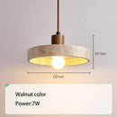 GobekUsa Cream Style Wood Walnut Stone Pendant Light for Bedroom, E27 Bulb