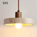 GobekUsa Cream Style Wood Walnut Stone Pendant Light for Bedroom, E27 Bulb