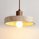 GobekUsa Cream Style Wood Walnut Stone Pendant Light for Bedroom, E27 Bulb