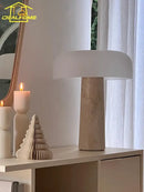GobekUsa Cream Wind Mushroom Desk Lamp LED Marble Art Decor Living Study Decor
